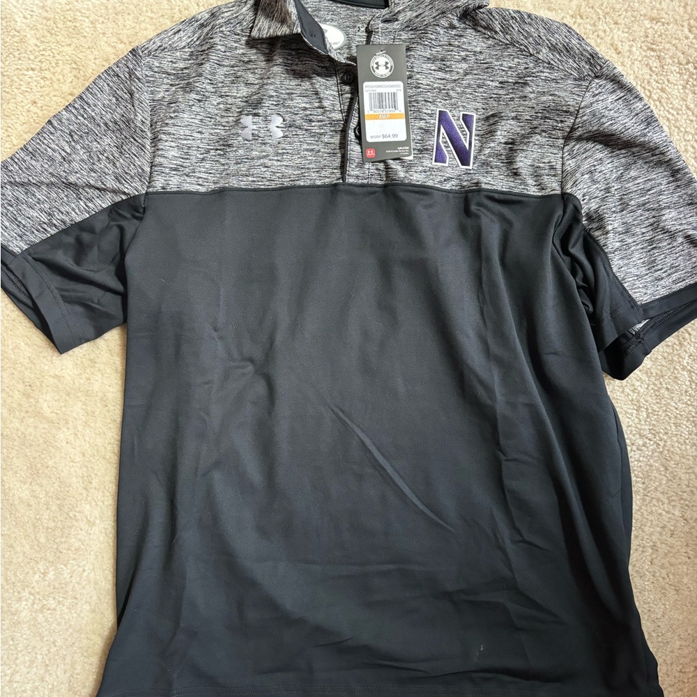 Northwestern University Under Armour Men's Black and Gray Polo  Purple Accent